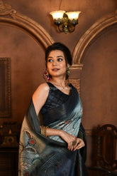 Beauteous Imani Elephant Printed heavy banarasi Dusty Blue saree